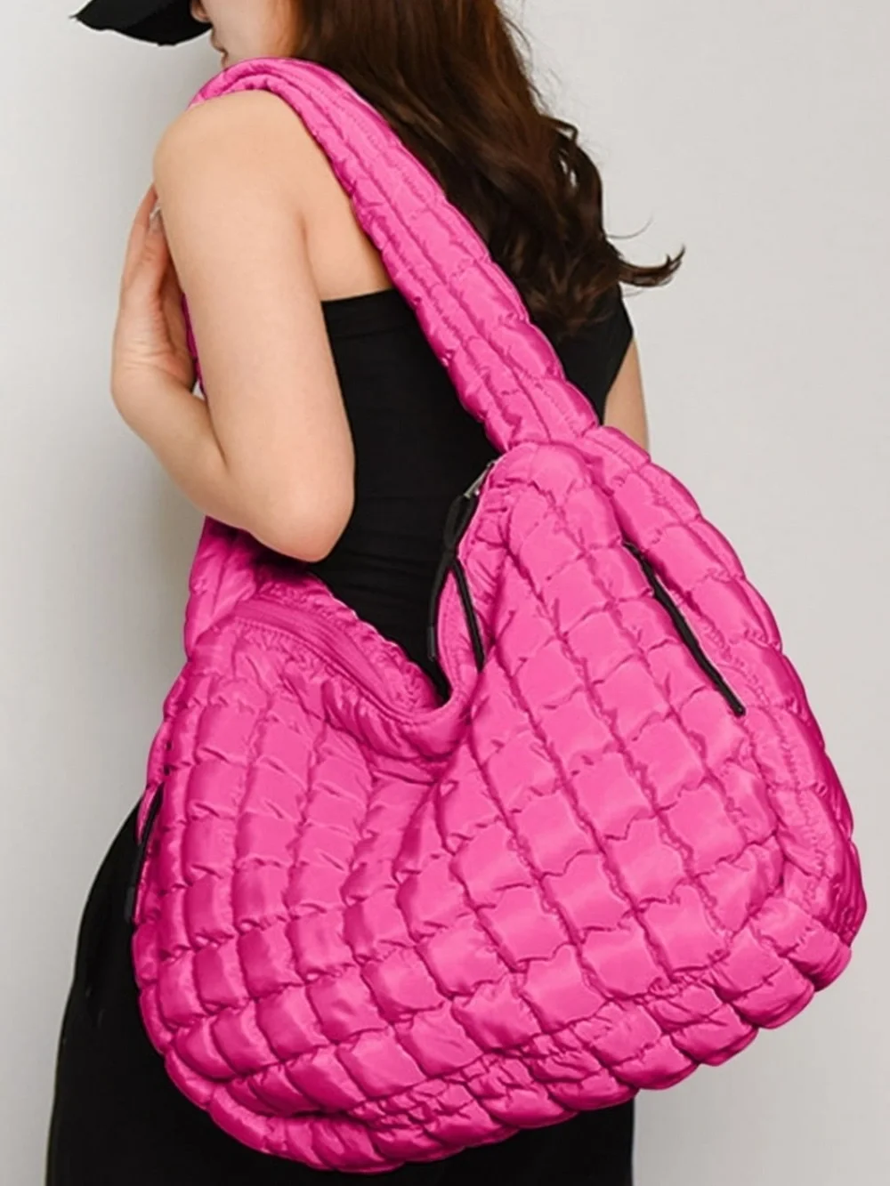 Hot Pink Quilted Puffer Shoulder Bag